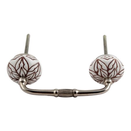 Amaryllis Brown Etched Ceramic Floral Bridge Handle